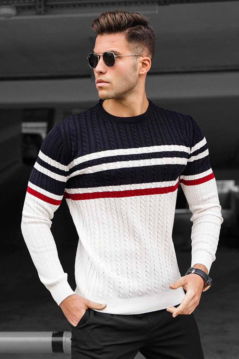 Navy Blue Crew Neck Sweater 5197