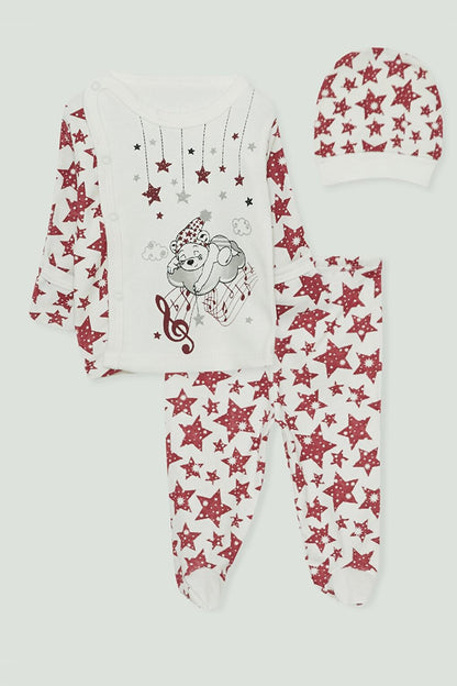 Star Printed Triple Baby Boy Set