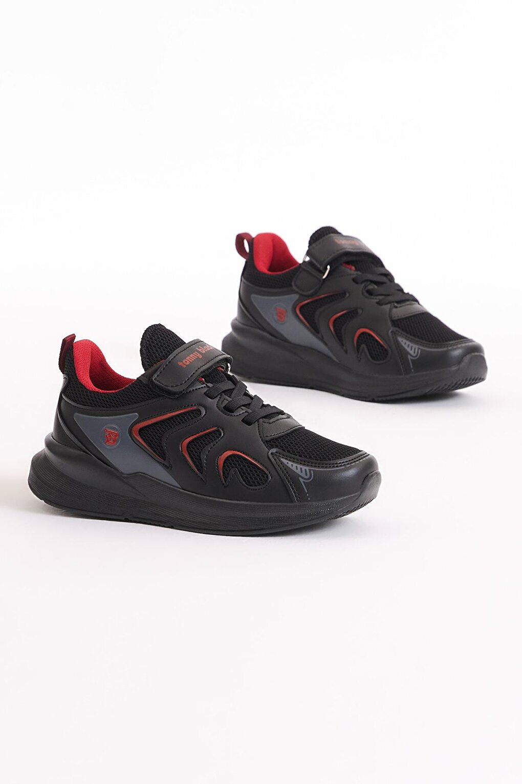 Children's Unisex Black Red Breathable Fabric Patterned Velcro Sports Shoes