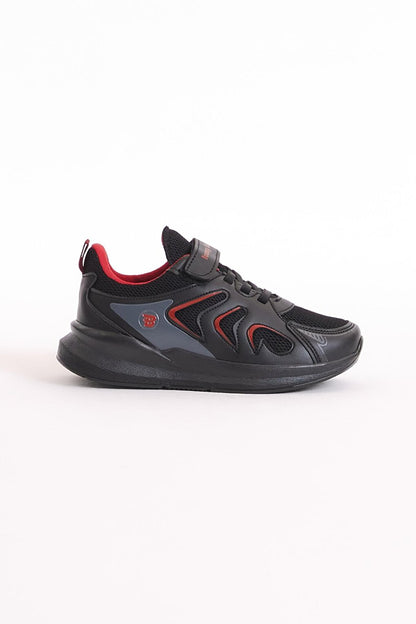 Children's Unisex Black Red Breathable Fabric Patterned Velcro Sports Shoes