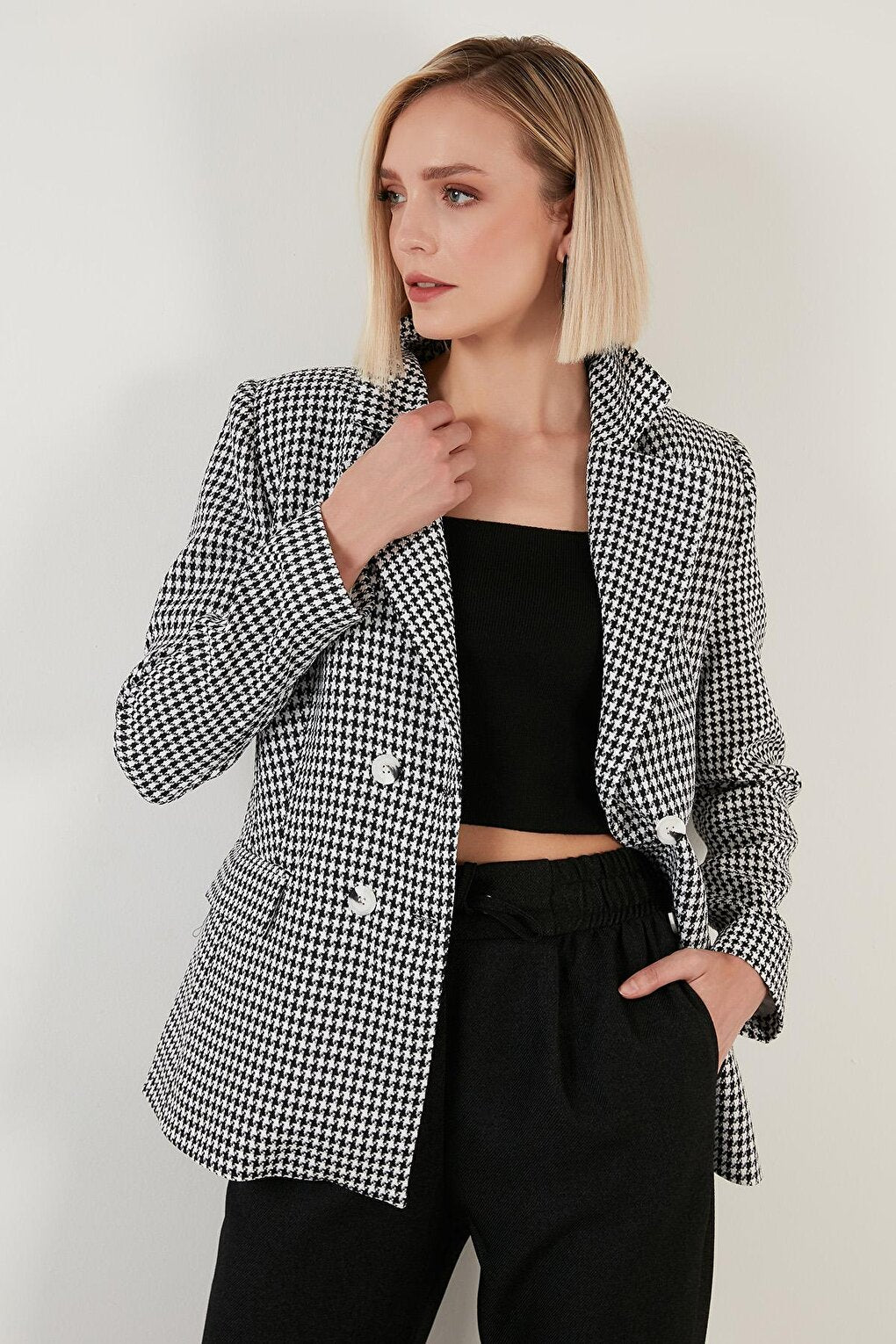 Houndstooth Patterned Slim Fit Blazer Jacket 6058384