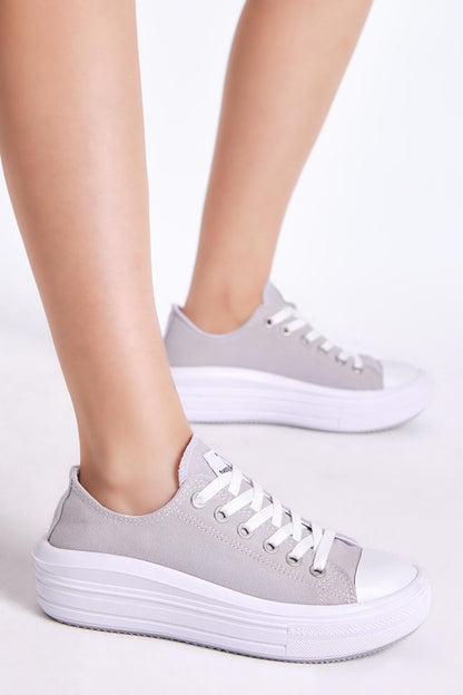 Women's Grey Comfortable Fit Thick Sole Sneakers