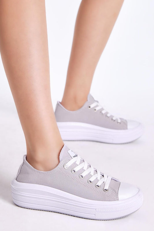 Women's Grey Comfortable Fit Thick Sole Sneakers