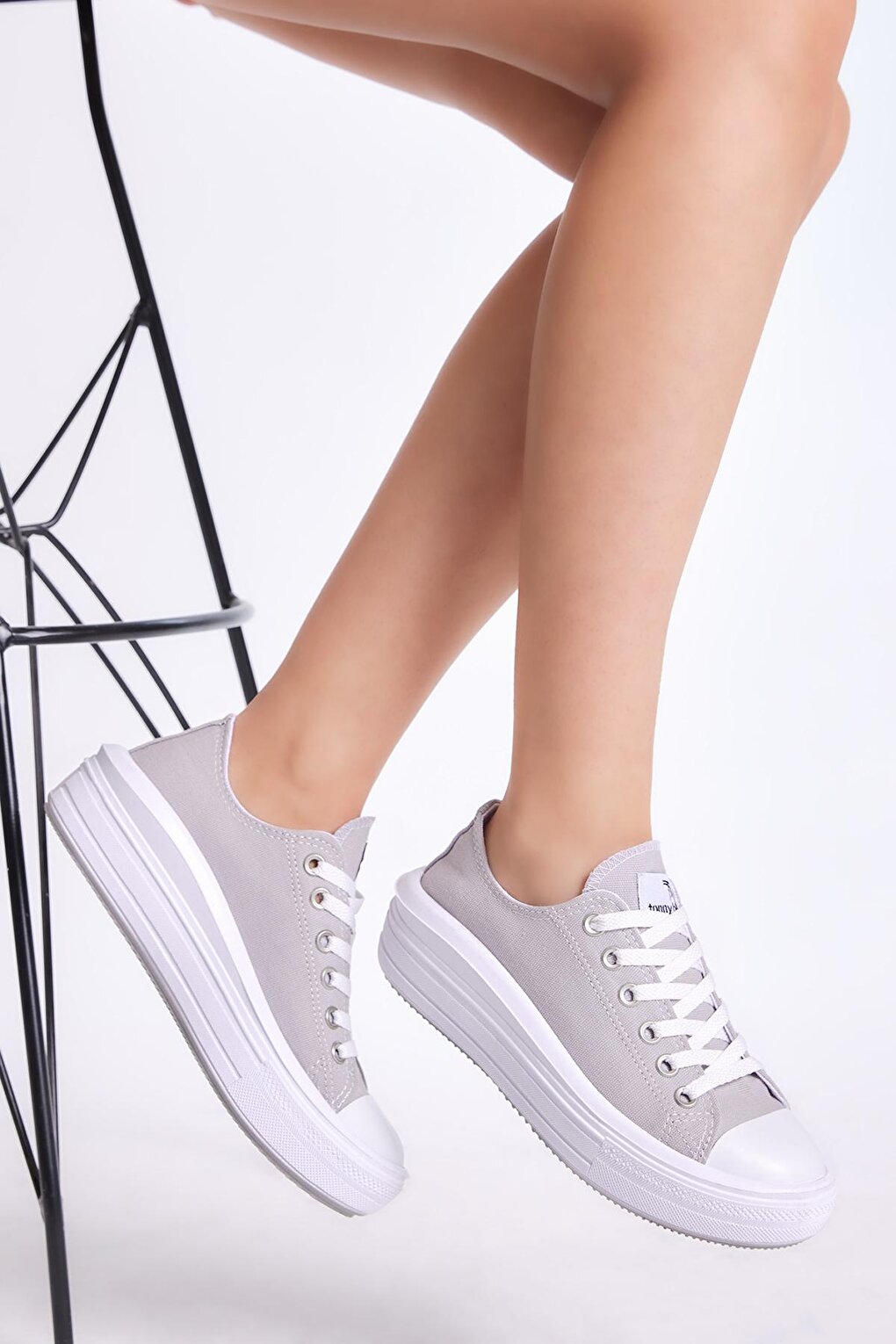 Women's Grey Comfortable Fit Thick Sole Sneakers