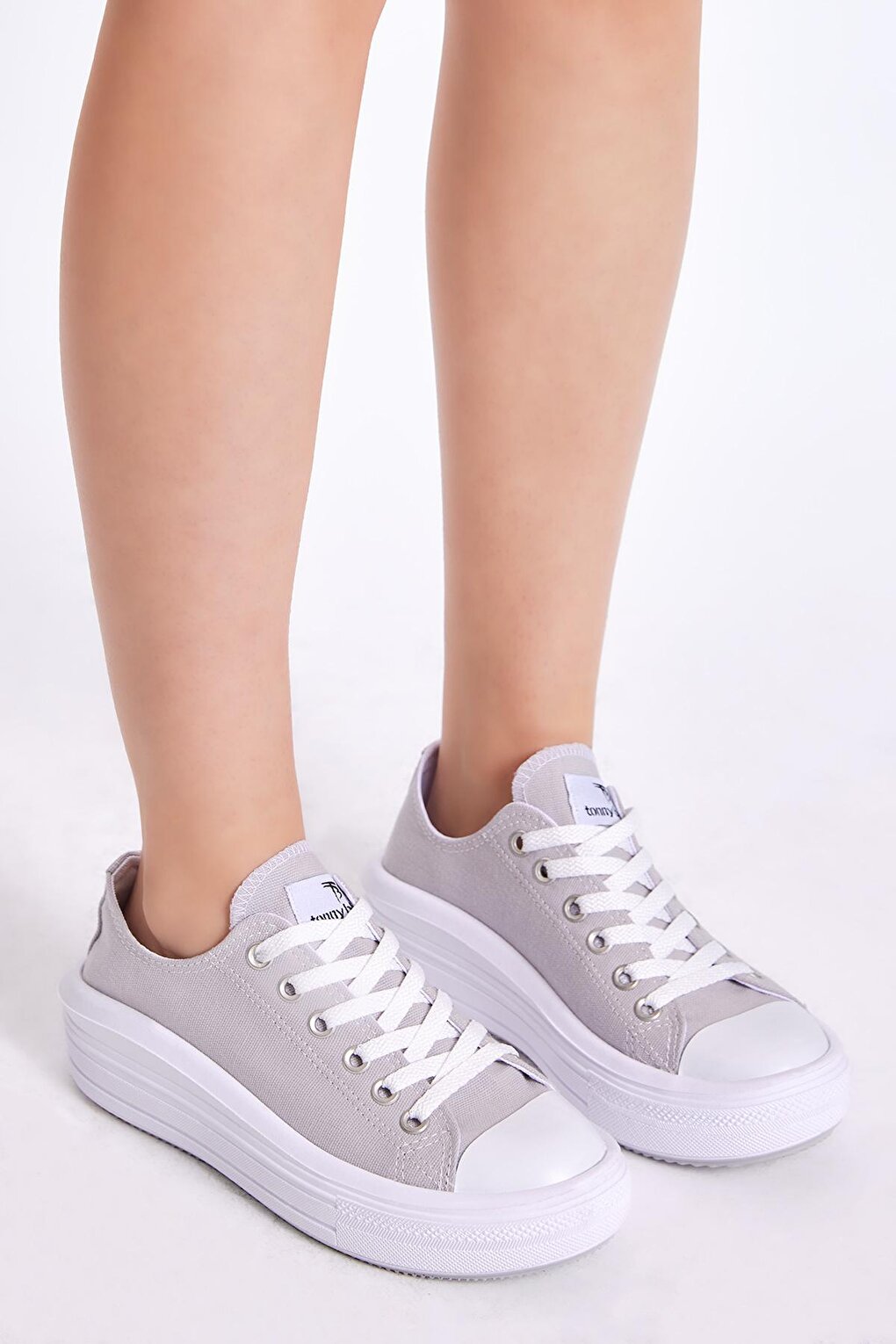 Women's Grey Comfortable Fit Thick Sole Sneakers