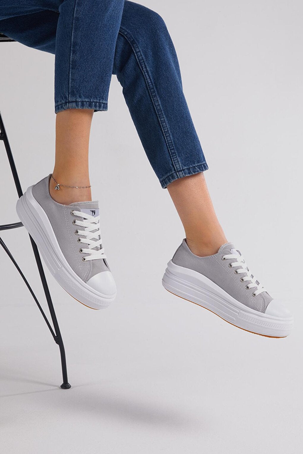 Women's Grey Comfortable Fit Thick Sole Sneakers