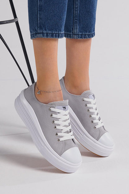 Women's Grey Comfortable Fit Thick Sole Sneakers