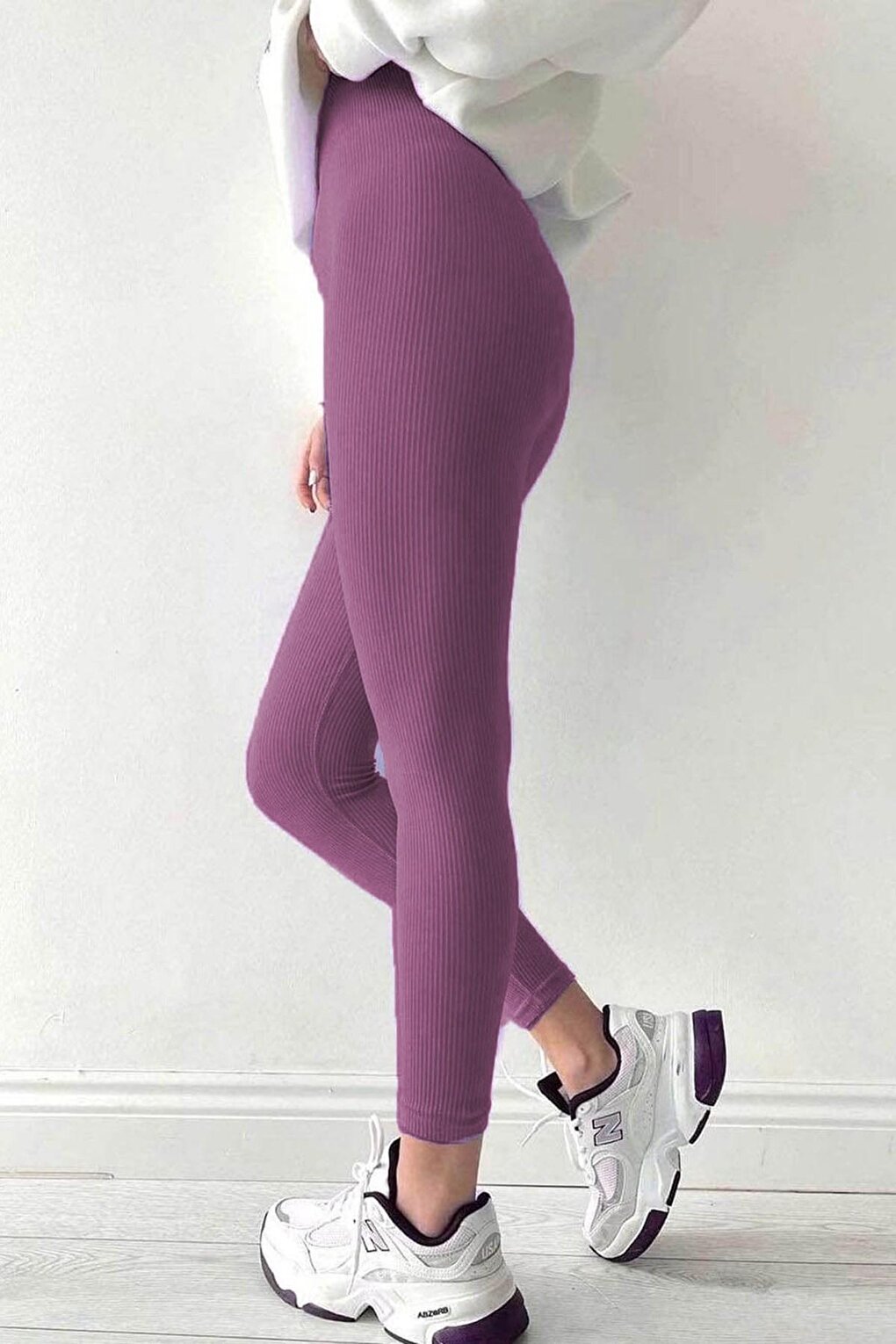 Lilac High Waist Women's Ribbed Leggings MG1625