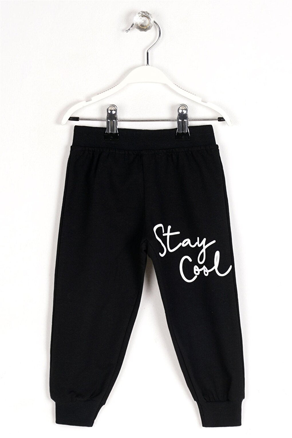 Girl's Black Colored Stay Cool Printed Sweatpants with Elastic Legs