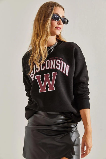 Women's W Printed Three Thread Raised Sweatshirt