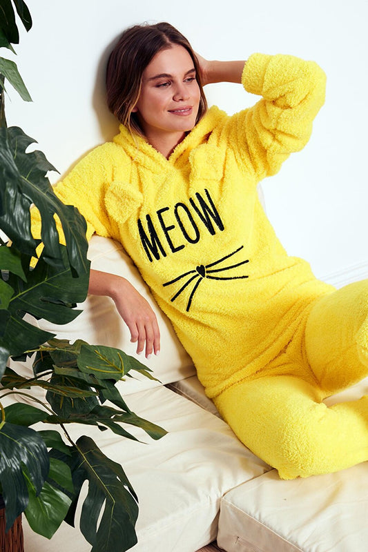 Hooded Elastic Band Plush Pajama Set 6094130