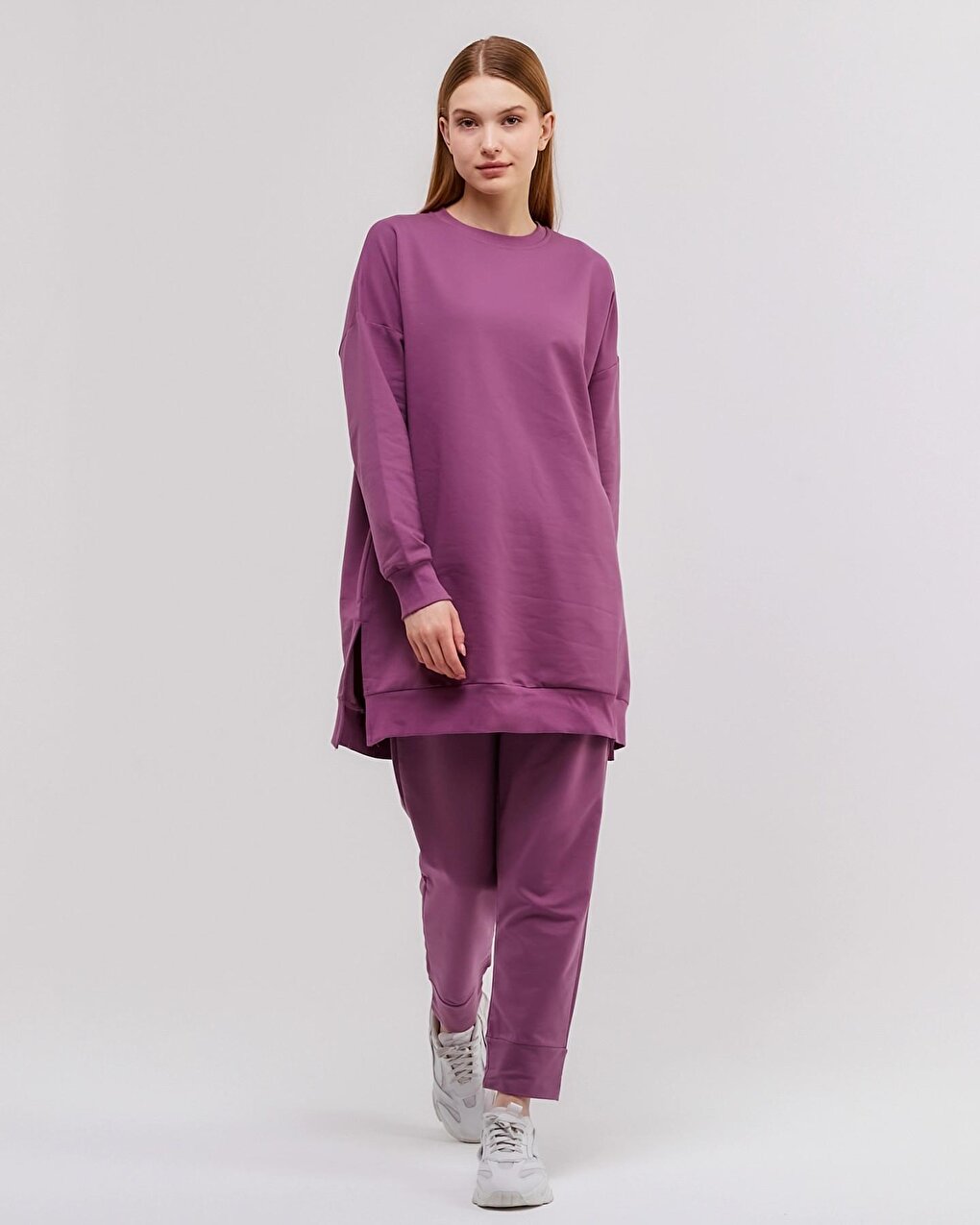 Crew Neck Plain Long Sleeve Women's Tunic N001