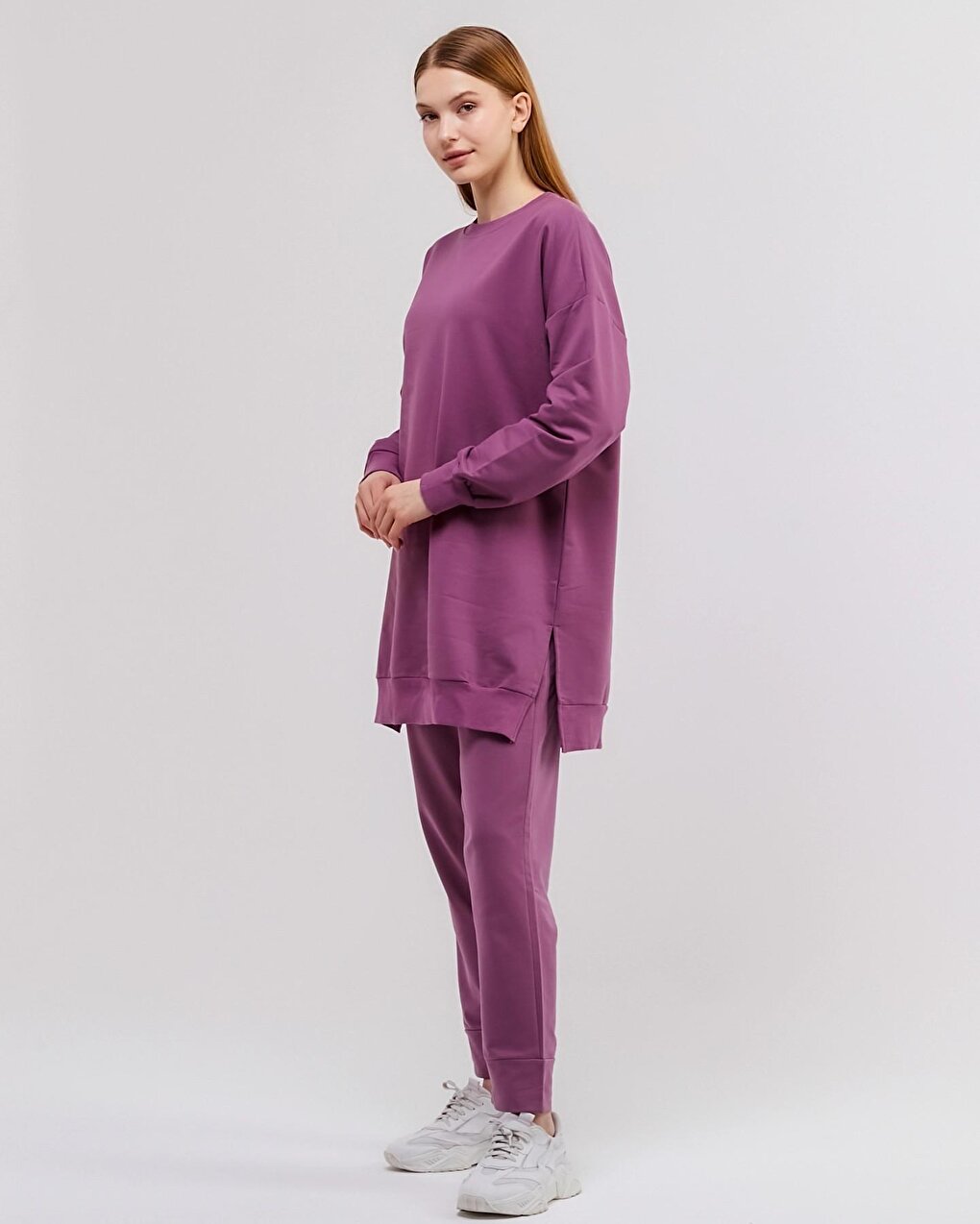 Crew Neck Plain Long Sleeve Women's Tunic N001