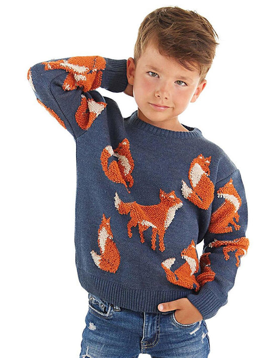 Fox Boy's Navy Blue Knitwear Sweater