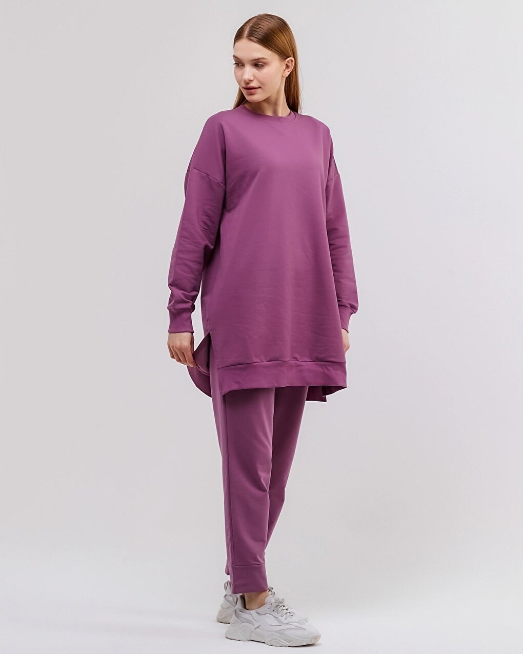 Crew Neck Plain Long Sleeve Women's Tunic N001