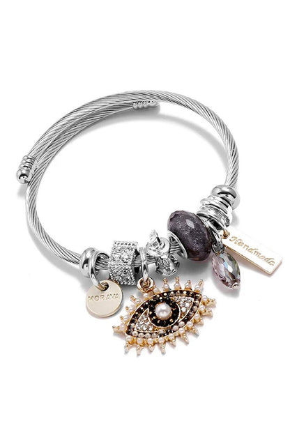 Steel Pandora Bracelet with Eye Figure and Murano Mini Pearl String