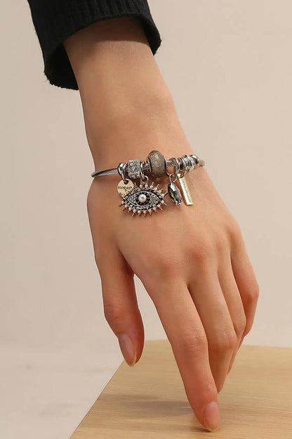 Steel Pandora Bracelet with Eye Figure and Murano Mini Pearl String