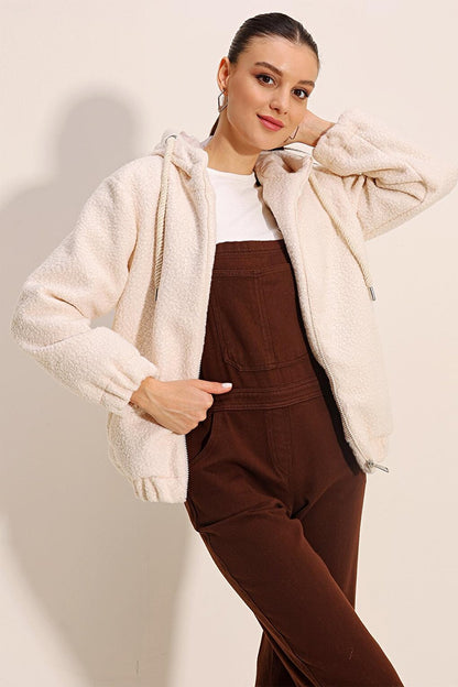 5180 Wide Cut Hooded Coat - Beige