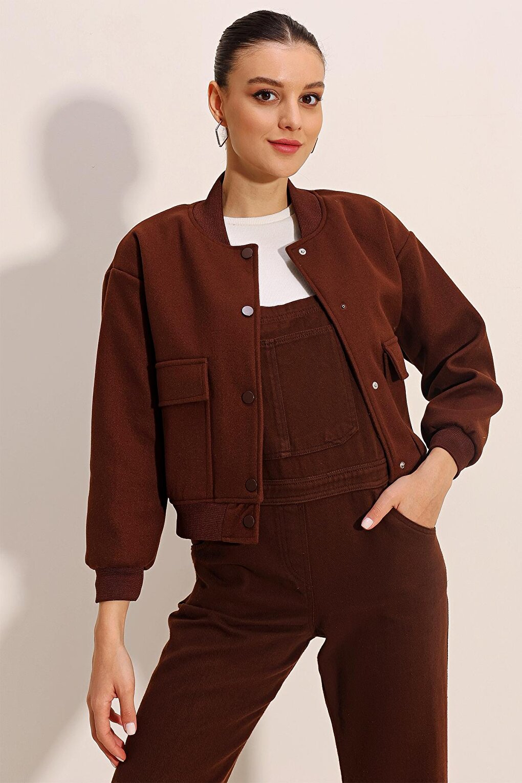 0688 Double Pocket Bomber Jacket - Brown