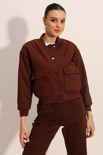 0688 Double Pocket Bomber Jacket - Brown