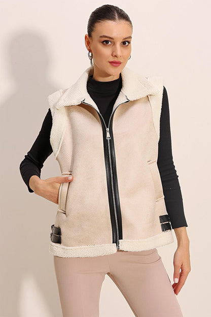 6792 Vest with Faux Fur Inside - Ecru