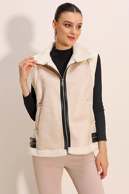 6792 Vest with Faux Fur Inside - Ecru