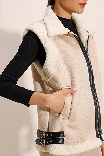 6792 Vest with Faux Fur Inside - Ecru