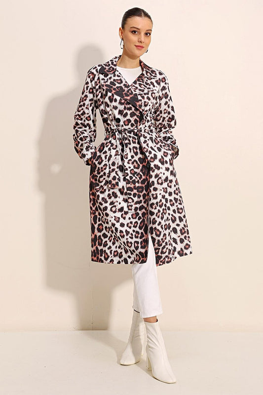 5853 Patterned Double Breasted Collar Trench Coat - Ecru