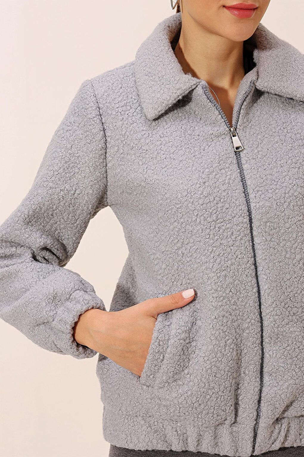 5175 Oversize Boucle Jacket - Gray