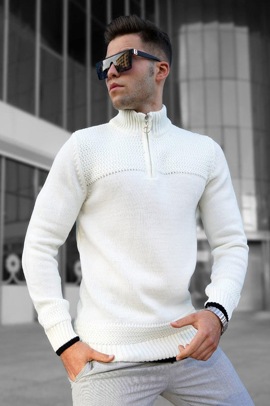 White Zippered Men's Sweater 5613