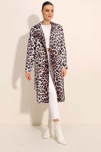 5853 Patterned Double Breasted Collar Trench Coat - Ecru