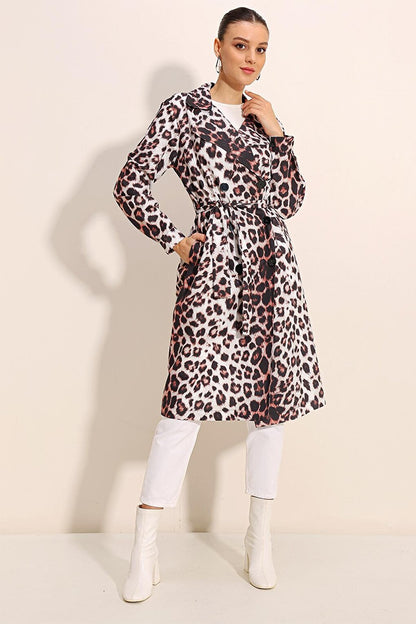 5853 Patterned Double Breasted Collar Trench Coat - Ecru