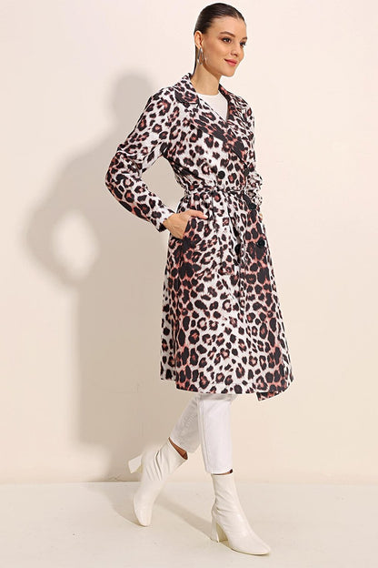 5853 Patterned Double Breasted Collar Trench Coat - Ecru