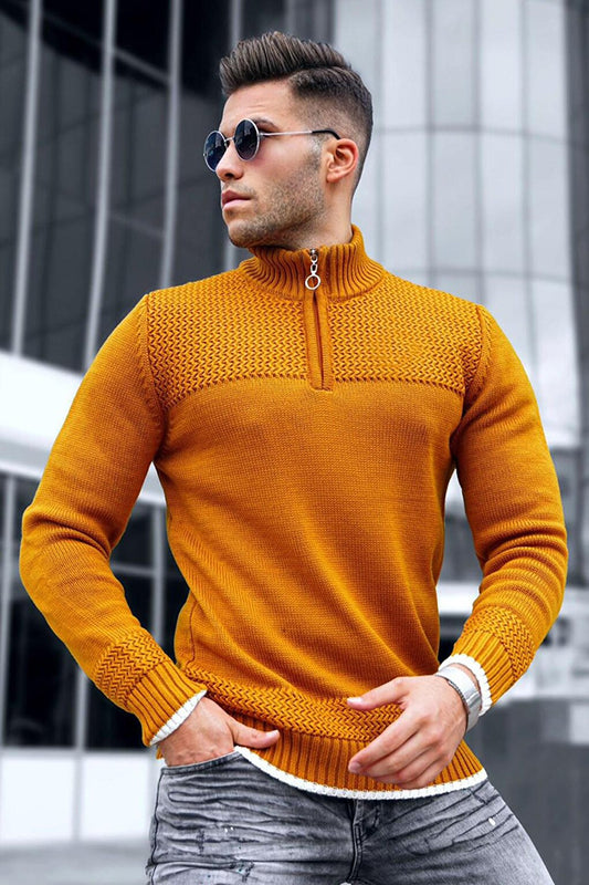 Mustard Zippered Men's Sweater 5613