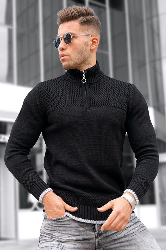 Black Zippered Men's Sweater 5613