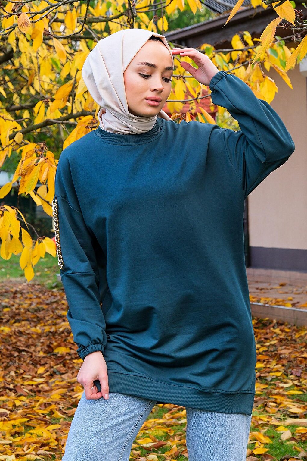 Crew Neck Tunic Petrol Green