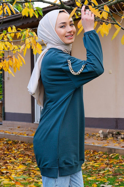 Crew Neck Tunic Petrol Green