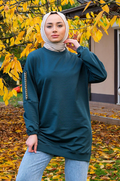 Crew Neck Tunic Petrol Green