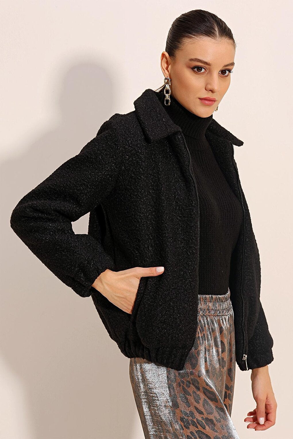 5175 Oversize Boucle Jacket - Black