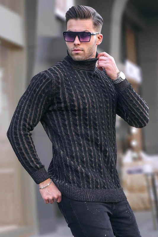 Black Turtleneck Knitted Detailed Sweater 6317