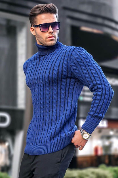 Indigo Turtleneck Knitted Detailed Sweater 6317