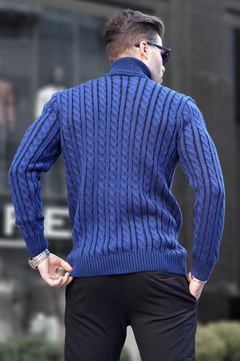 Indigo Turtleneck Knitted Detailed Sweater 6317