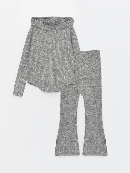 Girls' Ribbed Hooded Knitwear Tracksuit Set