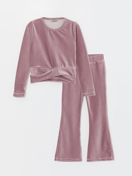 Girls' Velvet Corded Slit Wide Leg Suit