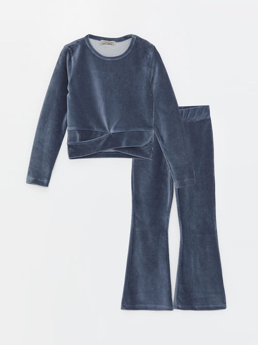 Girls' Velvet Corded Slit Wide Leg Suit