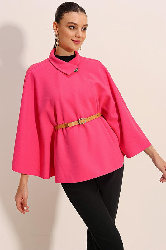 9134 Belted Stash Poncho - Fuchsia