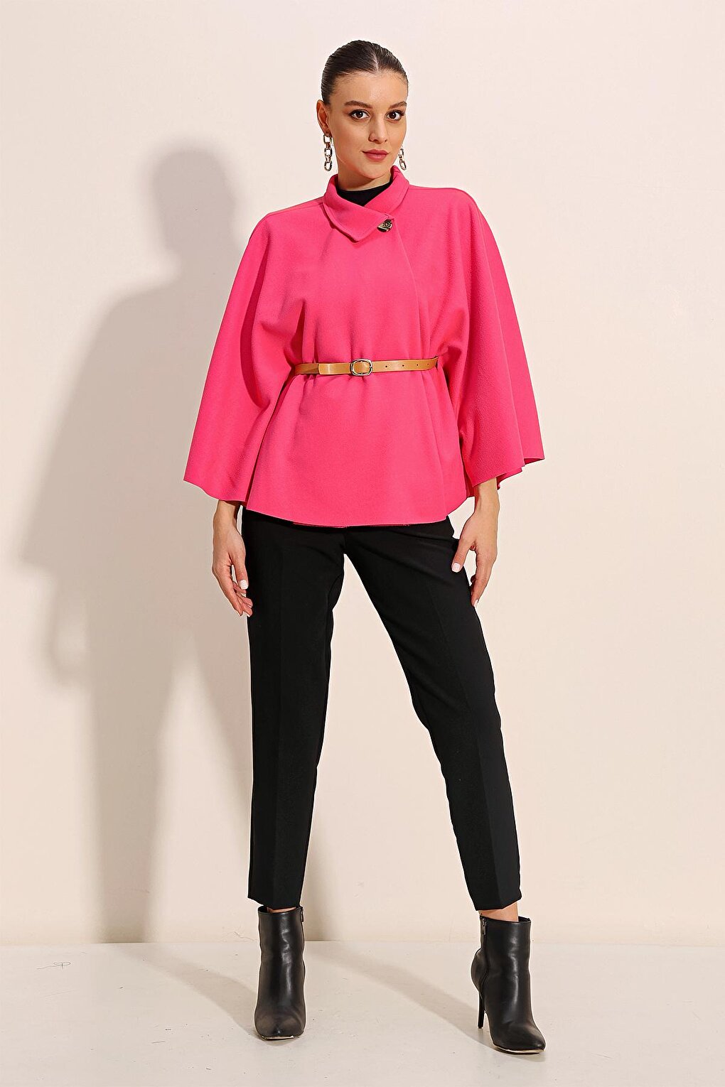 9134 Belted Stash Poncho - Fuchsia