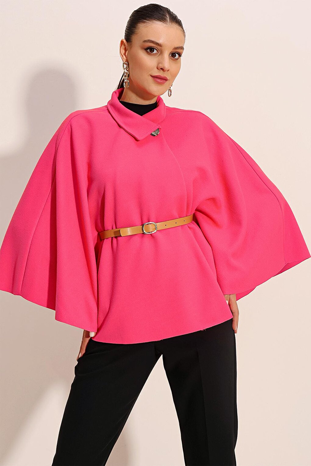 9134 Belted Stash Poncho - Fuchsia