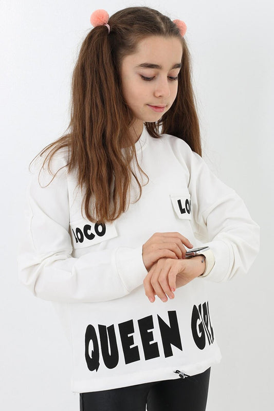 Girl's Quenn Text Printed Sweatshirt 9-14 Years 14041