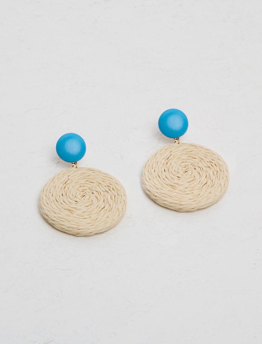 Blue Round Straw Earrings